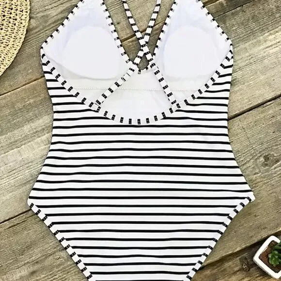 Blue Stripe One Piece Racer Back Swimsuit Bathing Suit NWT - Picture 7 of 7